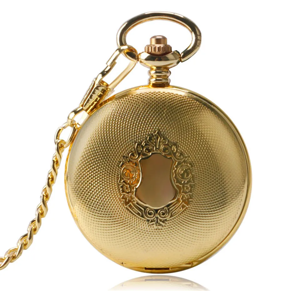 Luxury Golden Shield Automatic Mechanical Skeleton Retro Roman Numberal Pocketwatch Pendant Chain Analog Self Wind Watches  (2)