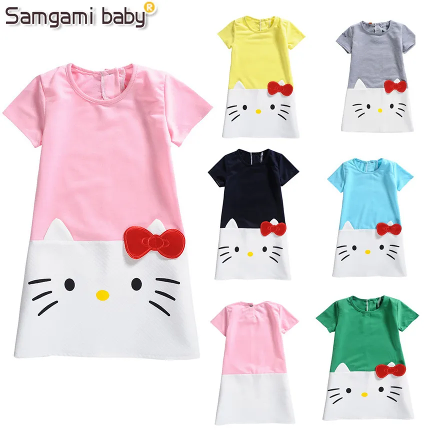 Samgami ребенок 2-7Year с коротким рукавом Платья для женщин рисунок «Hello Kitty» Брендовая детская для детей платье принцессы для девочек хлопок