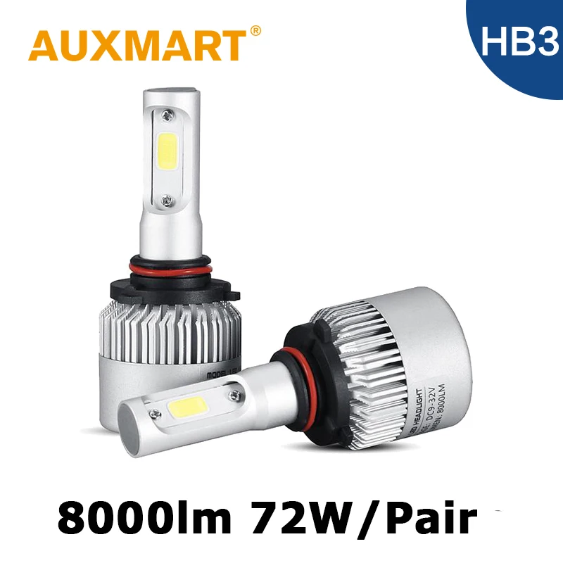 

Auxmart S2 72W 9005/HB3 COB LED Headlight Bulbs Conversion Kit 8000LM 6500K Single Beam All In One Car LED Headlamp Fog Light