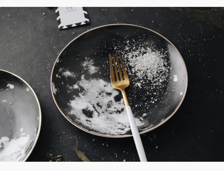 Домашние салатные тарелки еда стейк блюда в скандинавском стиле Золотая инкрустация десерт лоток Отель черный Ужин Блюдо Прямая доставка
