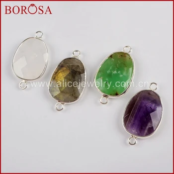 

BOROSA 10pcs Teardrop White Crystal Natural Multi-kind Faceted Stones Plating Silver Connectors for Women Charm Bracelet S1559