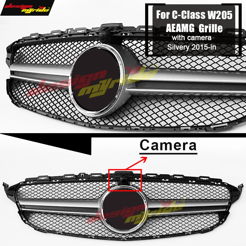 W205 grille AEAMG style With font b Camera b font Sport Front Bumper Mesh C180 200