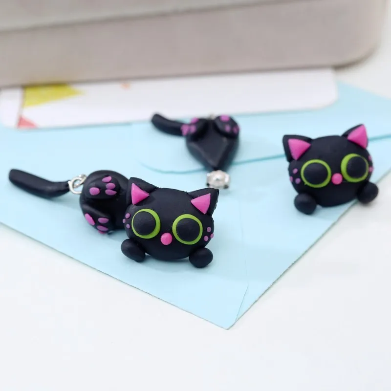 TTPAIAI 30 брендовые серьги-гвоздики ручной работы с милым черным котом, модные ювелирные изделия, полимерная глина, Мультяшные 3D серьги с животными для женщин и девочек
