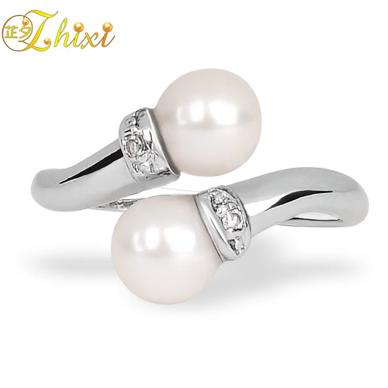 

ZHIXI Natural Freshwater Pearl Ring 925 Sterling Jewelry Engagement Rings For Women Double Pearl Trendy Gift For Birthday J101