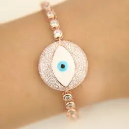 Lucky luxury big evil eye charm tennis браслет cz турецкие шикарные украшения для глаз - Окраска металла: Покрытие из розового золота