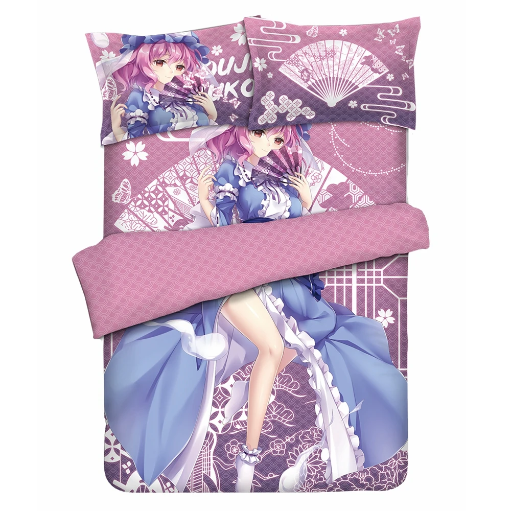 

JK Anime TouHou Project Saigyouji Yuyuko Comforter Set Bedding Set Game Clear Pattern Washable Bed Home Decor