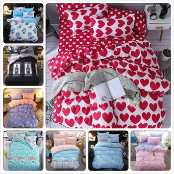 

Red Heart Pattern 3pcs/4pcs Bedding Set Kids Soft Cotton Bed Linens 1.5m 1.8m 2.0m 2.2m 2.3m Duvet Cover Single Queen King Size