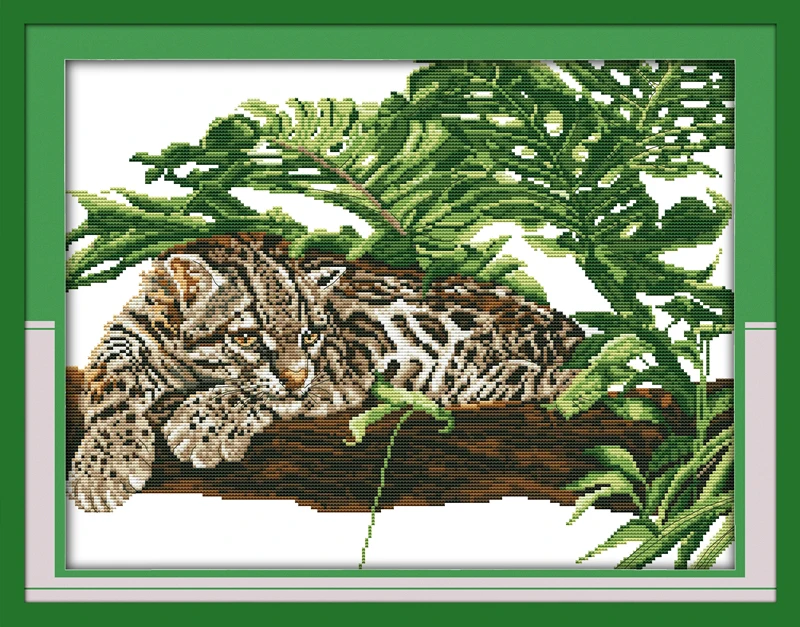 African Tiger on the tree Animal cross stitch kits 14ct ...