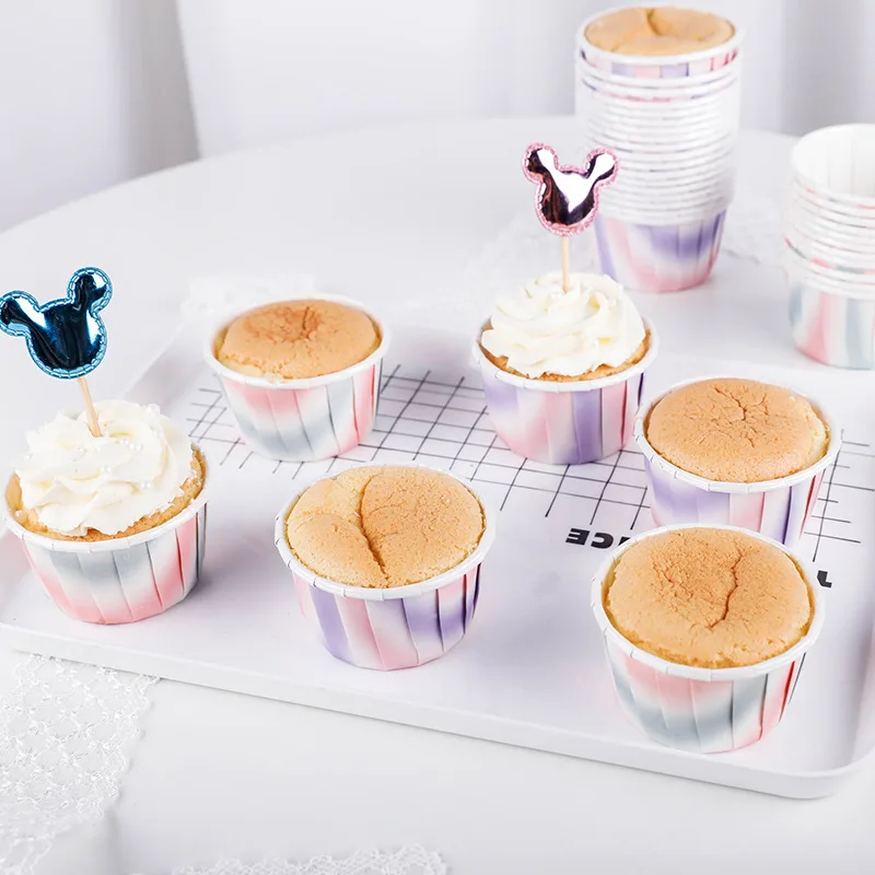 50 шт. бумажные стаканчики для кексов радужного цвета, бумажные стаканчики для кексов, лайнер для выпечки, коробка для кексов, чехол для чашки, поднос для торта, декоративные инструменты