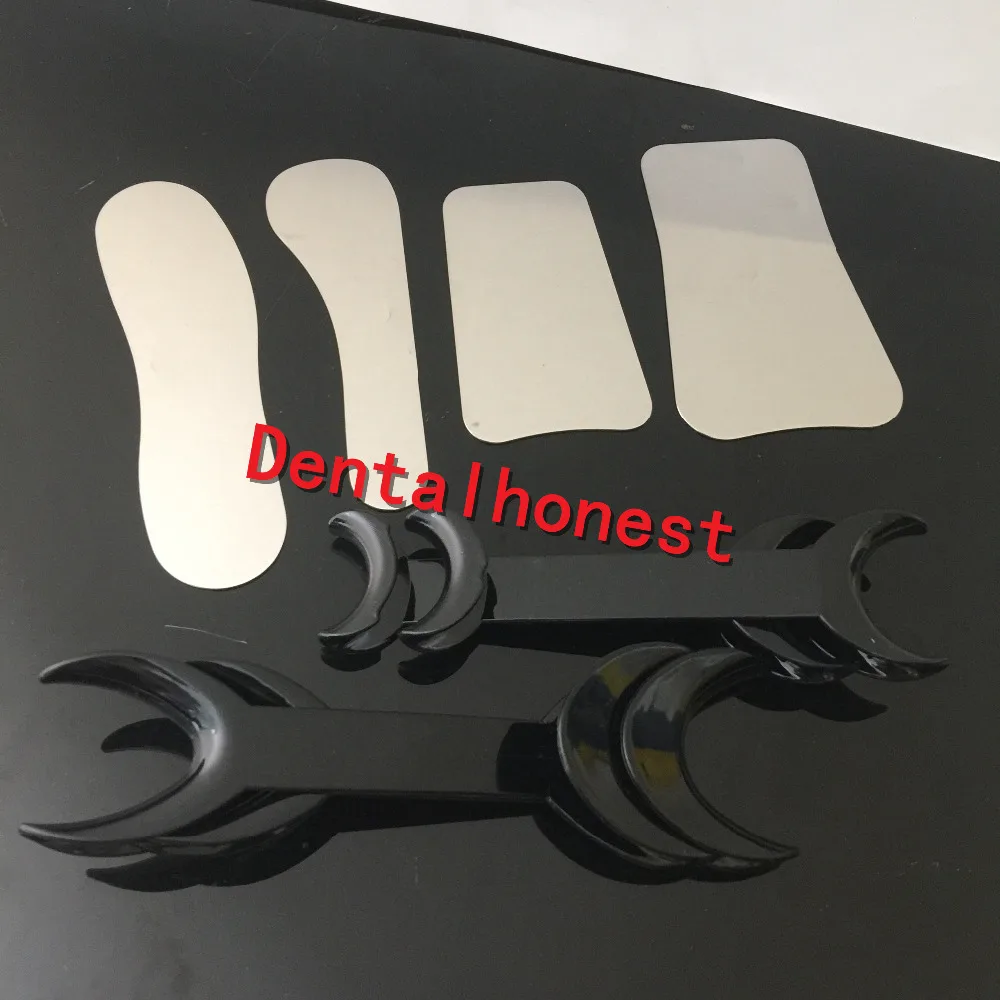 

4Pcs Dental Clinic Stainless Steel Photographic Mirror 4Pcs Black T-Shaped Dentist Supplies