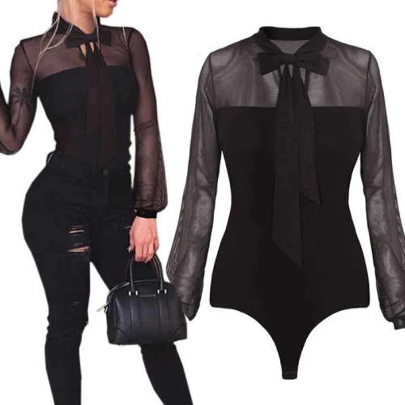 

Fashion Women Ladies Bodysuit Sexy Leotard Long Sleeve Cotton Body Tops Slim Summer Jumpsuit S-XL Women Clothes