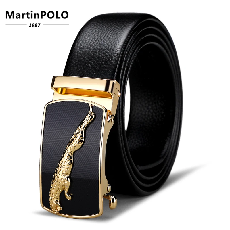 

MartinPOLO Men's Automatic Buckle Genuine Leather Belt Cow Leather Male Belts Original Natural Cowskin Strap MP01501P