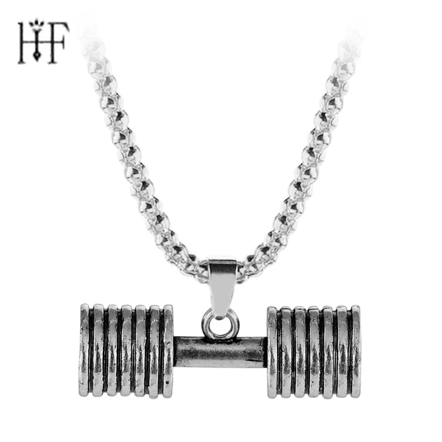 dumbbell necklaces pendants men fitness barbell bodybuilding