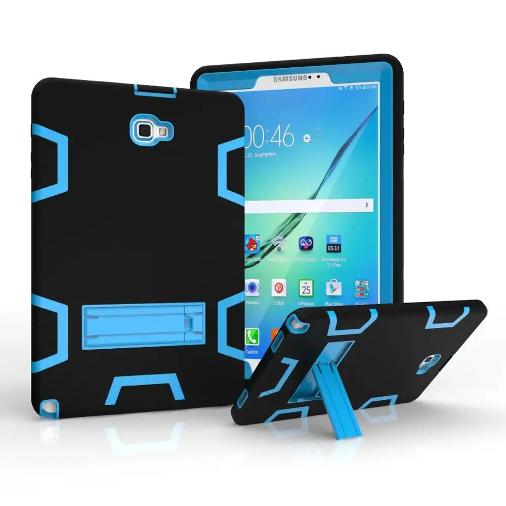 Сверхпрочный Гибридный Силиконовый чехол с защитой от капель чехол для Samsung Galaxy Tab A A6 с S Pen P580 P585 10," планшет Funda чехол+ Защитная пленка на экран+ подставка для ручек - Цвет: black and blue
