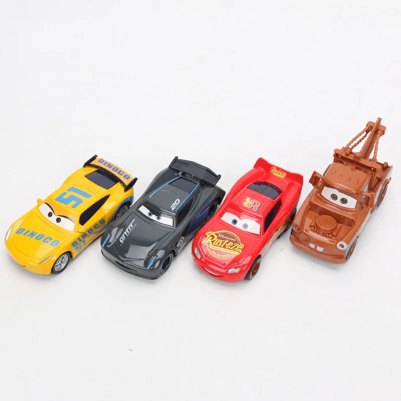 4pcs 7-9cm Disney Pixar Cars 3 Toys Lightning McQueen Mater Jackson Storm Cruz Ramirez Smokey Diecast Metal Pull Back Car Model