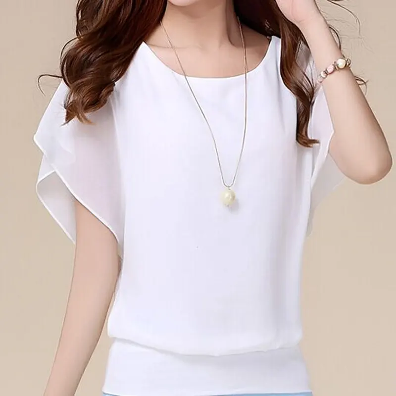 Big Size Fashion Women Chiffon Blouses Summer Ladies Casual Tops Female Batwing sleeve Shirt Blusas Femininas S-3XL Plus Size