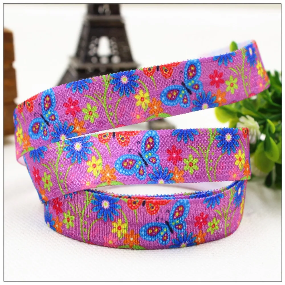 1571460 , width 16MM , Fold Over Elastic Ribbon Printed with flower