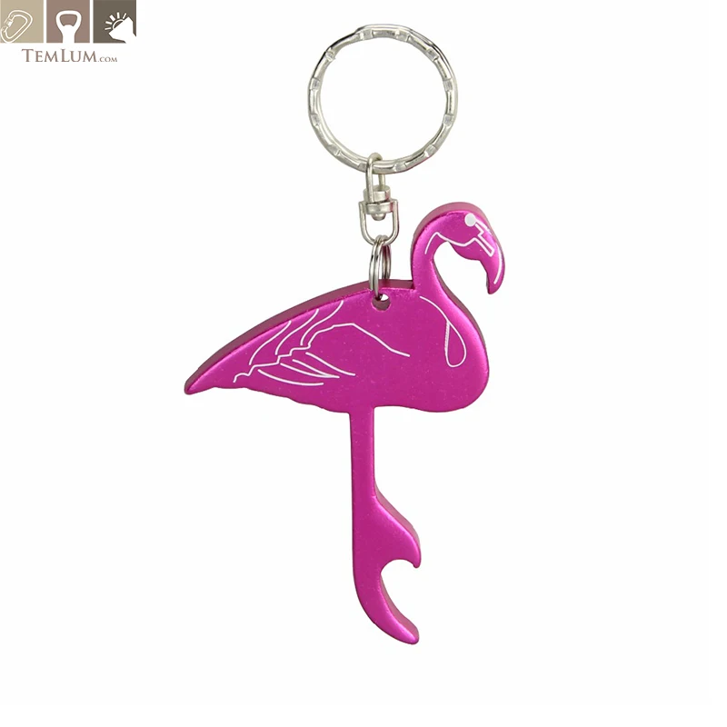 

TEMLUM 50Pcs/100Pcs Flamingo Beer Bottle Opener Keychains Aluminum Alloy Custome Opener keychain Wedding Favor