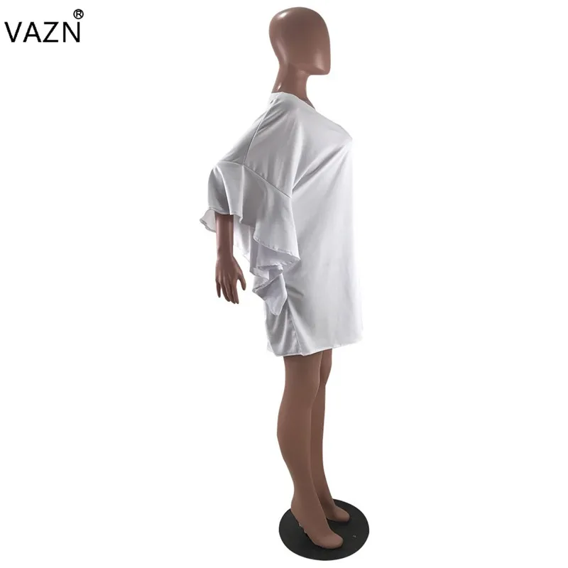 VAZN, высокое качество, модное, популярное, однотонное, с круглым вырезом, мини платье для женщин, рукав летучая мышь, свободное платье, для девушек, с оборками, с вырезом, Vestidos CQ5137