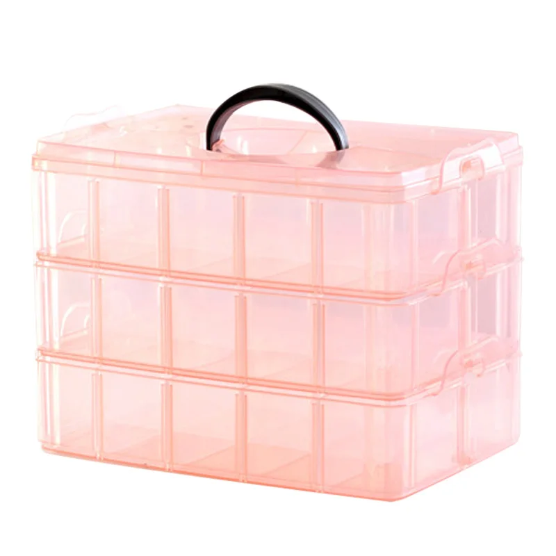 

new fashion Travel Cosmetic Bag Makeup CaseThree Layer Detachable Lattice Storage Box Plastic Storage