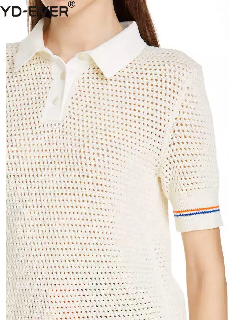Женская белая трикотажная рубашка поло с коротким рукавом, модный топ
