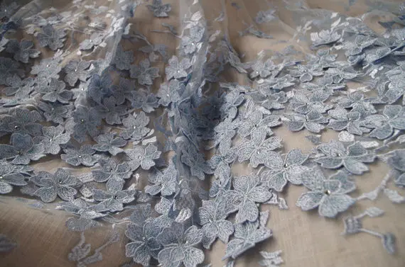 

5 yards per lot Light Blue 3d Rosette Lace Fabrics, Wedding decors, 3D flowers appliques photography backdrop