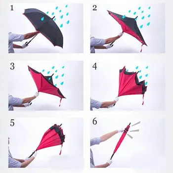

C-Handle New Unisex Double Layer/Upside Down/Reverse Opening Umbrella Rain NEW 4 colors umbrella