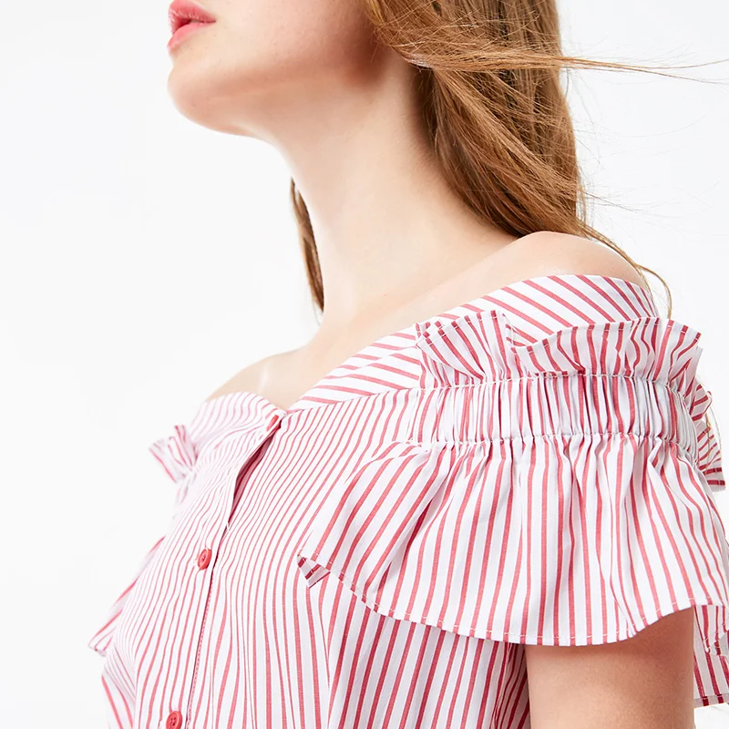 Vero Moda Плиссированное Полосатое платье с открытыми плечами на шнуровке с эластичными манжетами | 31837B505