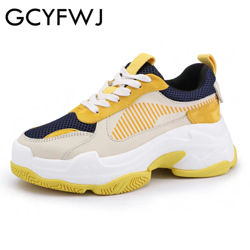 

GCYFWJ Ladies Sneakers Cowhide Casual Thick Sole Dad Shoes Woman Fashion Platform Vulcanized Shoes New Autumn Women Shoes XF361