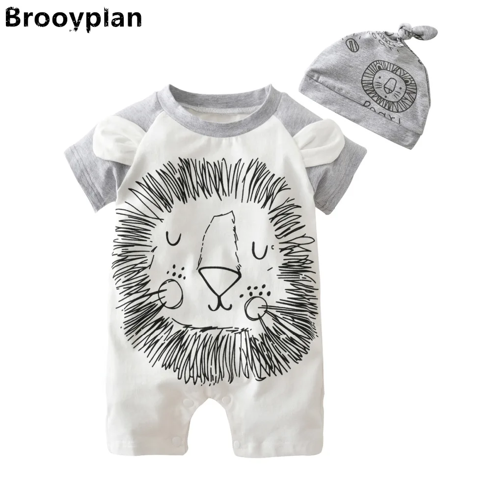 

2019 New Style Baby Clothing Set Summer Short sleeve Cartoon Lion Pattern Infant Romper+Hat 2 Pcs Newborn Baby Boy Girl Clothes