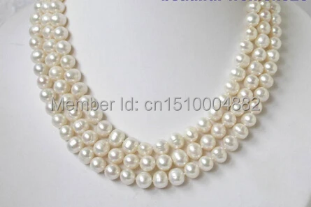 

shitou 00239 beautiful 3strands white round pearl necklace