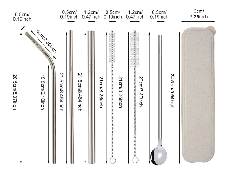 Портативный набор из нержавеющей соломинки с коробкой перемешивание кофе чай многоразовый металлический трубочки прямая изогнутая соломинка кухонные аксессуары