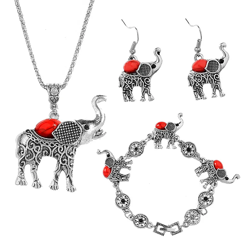 

Fashion Jewelry Set Retro Animal Elephant Suit Crystal Necklace Earrings Bracelet Wedding Party Jewelry Sets Statement Jewelry