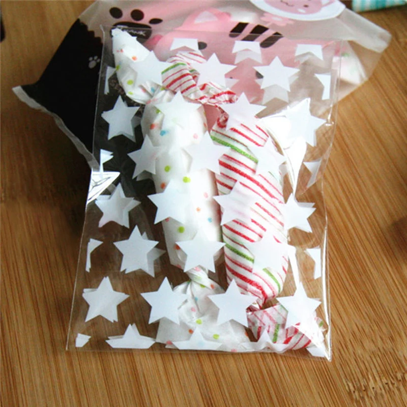 Aomily 100 шт./компл. Свадебная конфетная Подарочная Пластик пакеты для печенья, белый цвет с рисунком звезд, прозрачный рождественские печенья упаковочный пакет для выпечки