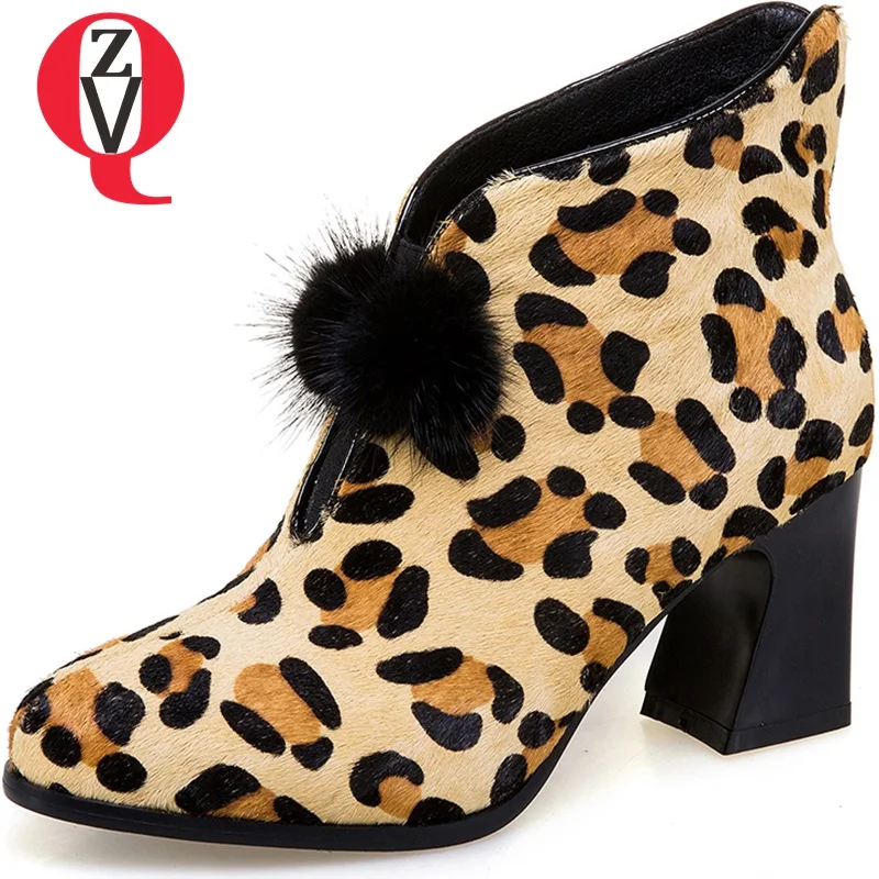 ZVQ Brand horse hair Fur Lady's booties Genuine cow Leather Ankle boots spring winter Leopard print plush sexy party women shoes ZVQ Brand horse hair Fur Lady's booties Genuine cow Leather Ankle boots spring winter Leopard print plush sexy party women shoes