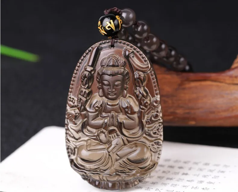 Из натурального прозрачного камня черный carved резной талисман с Буддой кулон ожерелье для женщин мужчин Подвески Ювелирные изделия