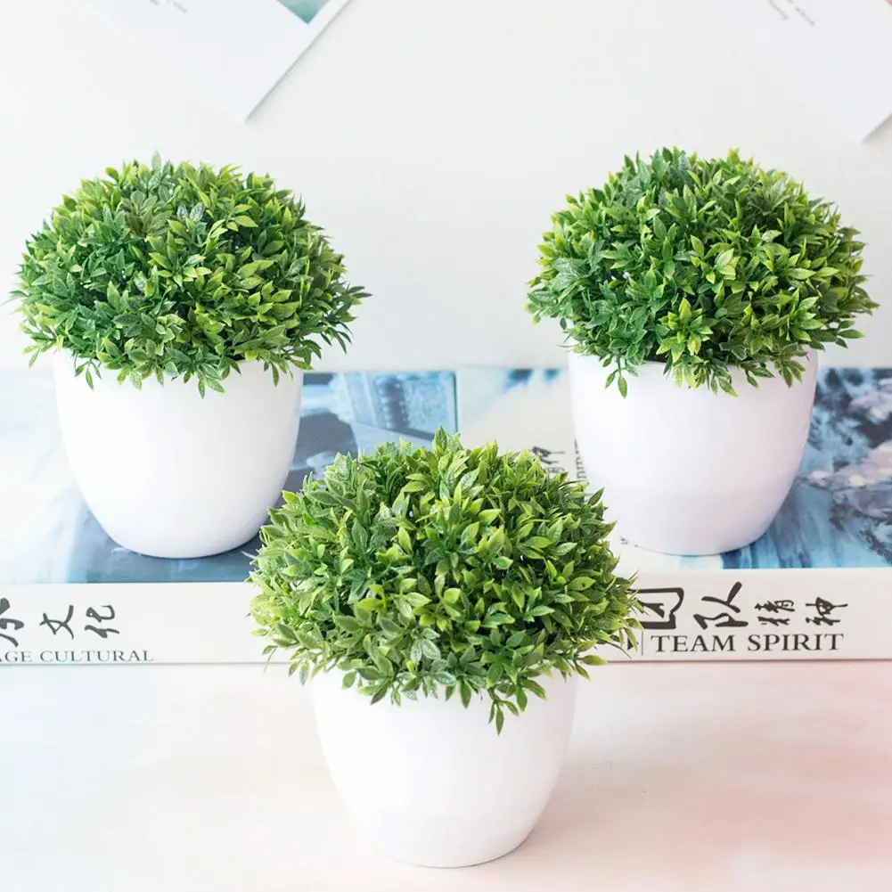 

Artificial Plant Bonsai Fake Plants with Pot Artificial Grass Ball Green Small Tree Pot Plants Potted Ornaments for Home Decor
