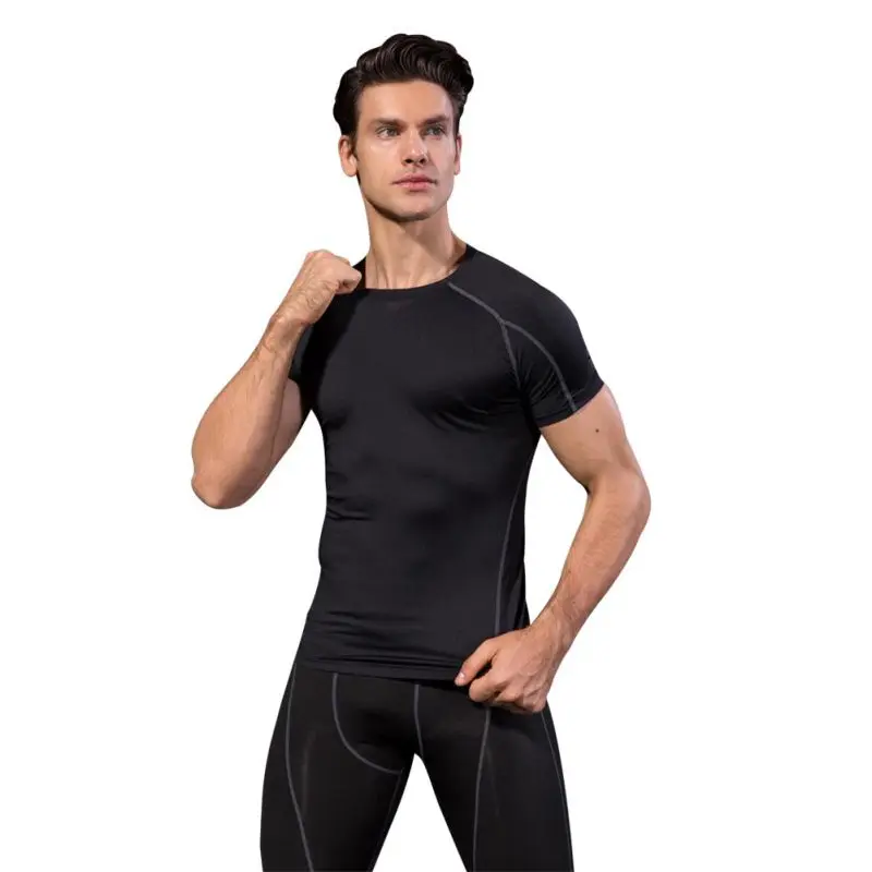 Quick Dry Slim Fit Tees Men Printed T Shirts Compression Shirt Tops Bodybuilding Fitness O Neck 