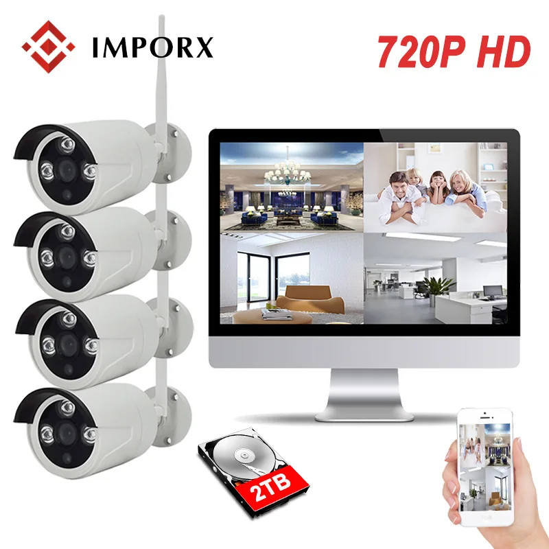 

IMPORX 4CH 1080P HDMI WiFi NVR 4PCS 1MP IR Outdoor Weatherproof CCTV Wireless IP Camera Security Video Surveillance System Kit