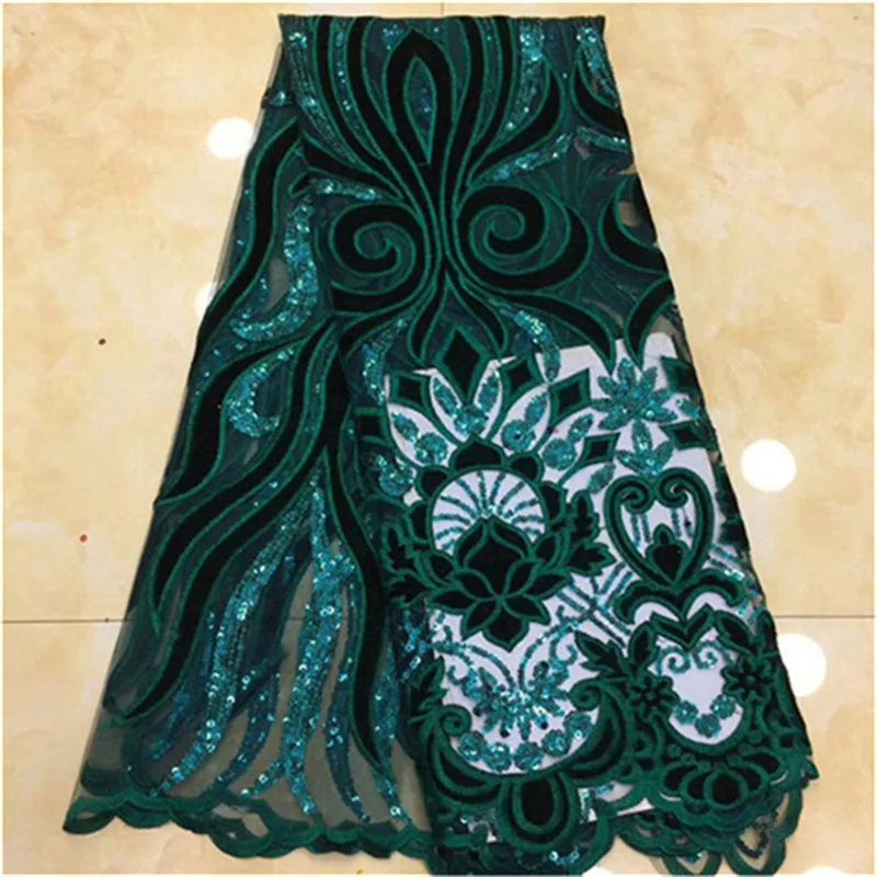 

Sequined Style African High Quality green Net Wedding Lace Fabric New Nigeria velvet Guipure Tulle Sewing Evening Dress Material