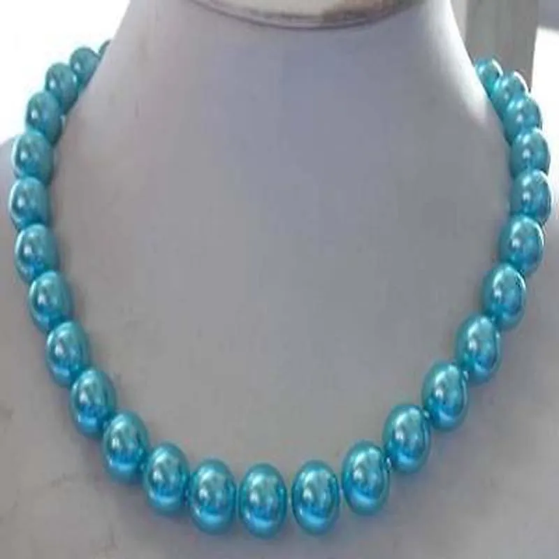 

Noble New 10mm AAA Sky Blue South Sea Shell Pearl Round Beads Necklace 18''11322