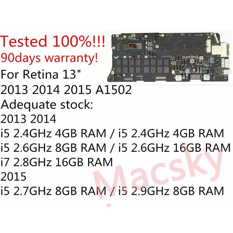 Продажа Оригинальная материнская плата i5 2,6 ГГц 8 Гб i7 2,8 ГГц 16 Гб для MacBook Pro retina 13