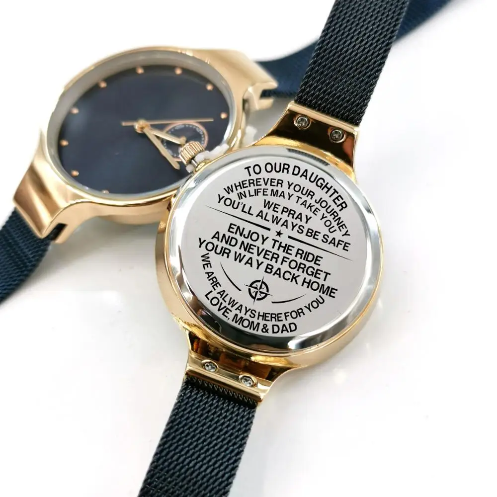 

M4800-5 Dad & Mum To My Daughter Personality Engraved Watches Automatic Quartz Simple Style Women Watches Girl Wrist Watch Gifts