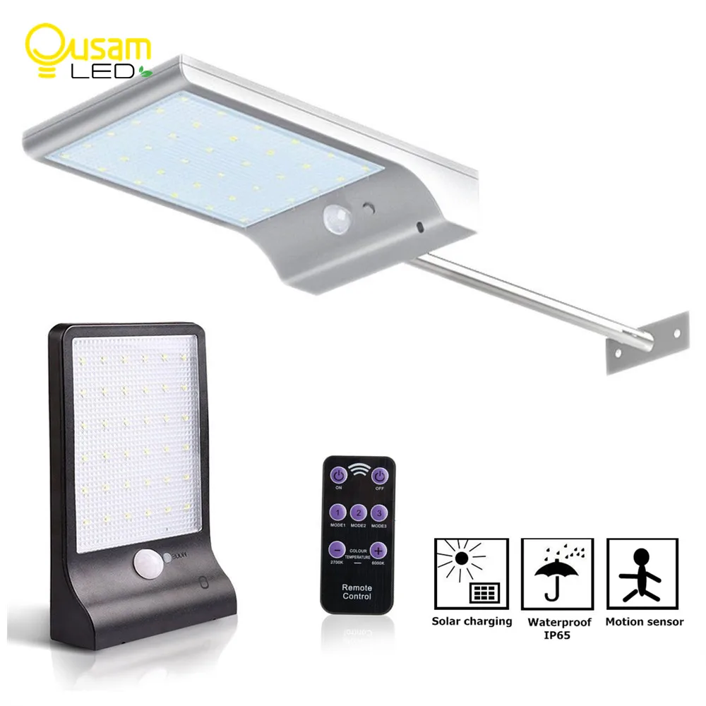 

Outdoor 48LED Solar Lights PIR Motion Sensor Solar Powered Wall Lamps With Remote Control For Garden Waterproof Extended Pole