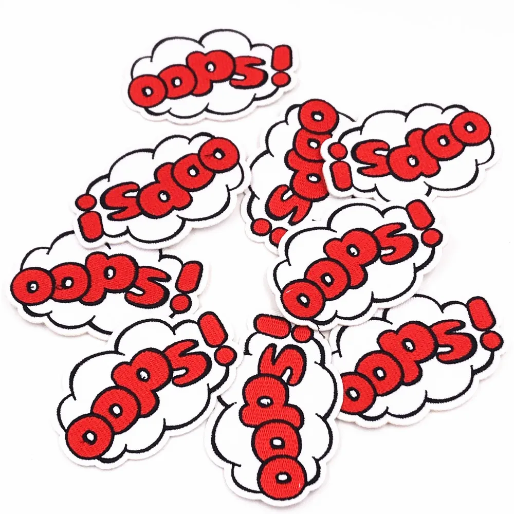

10pcs Red Oops Letter Embroidered Patches Sewing on Patches For Girls Boys Iron On Patches Clothes Garment Accessories badges