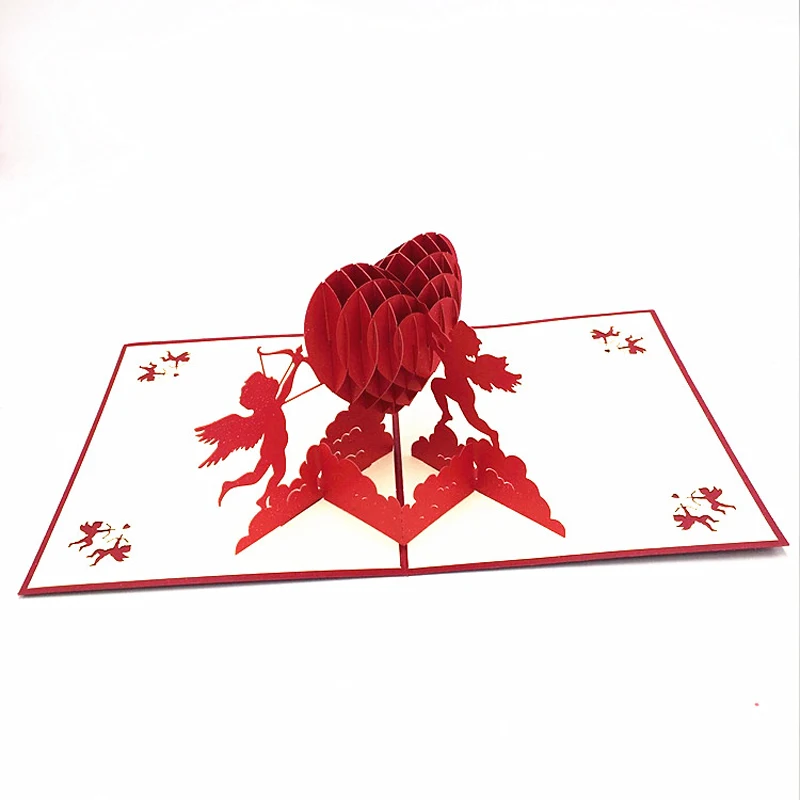 Купидон, сердечко 3D Pop Up Поздравительная открытка Подарочная открытка ручной работы для дня рождения, свадьбы, годовщины Счастливого Рождества ко Дню Святого Валентина