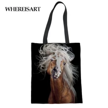 WHEREISART Crazy Horse складная сумка для покупок холст Экологичная Ткань Многоразовые женские пляжные сумки с принтом продуктовые сумки большие