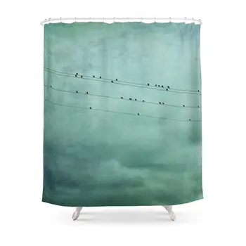 

Birds On Wires Shower Curtain Waterproof Polyester Fabric Bathroom Decor Multi-Size Printed Shower Curtain with 12 Hooks