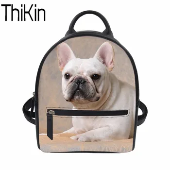 

THIKIN Women Backpack 3D French Bulldog PU Backpacks Ladies Mini Bag for Teenager Girls Schoolbag Shoulder Bags Bolsa Feminina