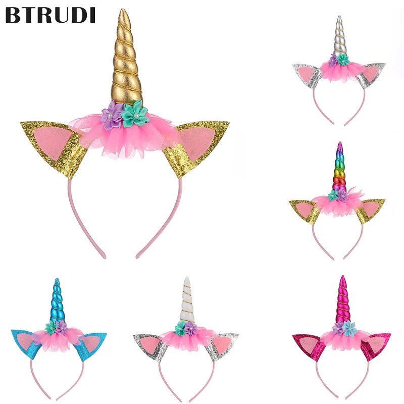 

BTRUDI 1PC unicorn hairband birthday party decorations rabbit ear hair accessories for children unicorn party accessories